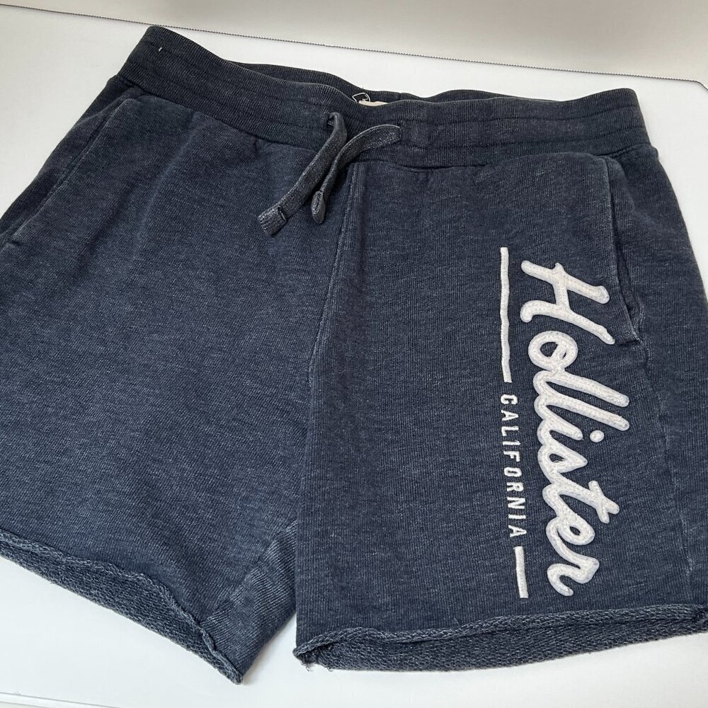 VTG Hollister Sweat Shorts Spellout Embroidered Fleece Surf Beach sz XS Blue Y2K